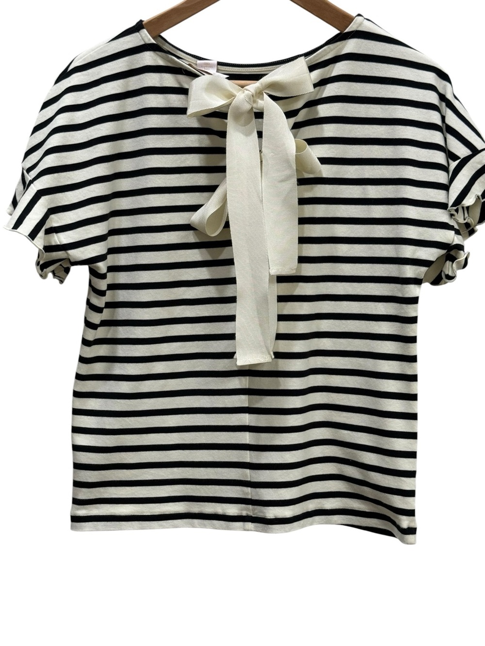 Rachel Parcell Black & White Striped Bow-Back Casual Nautical Short Sleeve Top